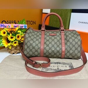 Auth GUCCI GG Preowned Supreme Gray Pink 203696 2Way Boston Bag